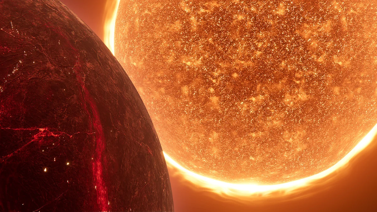 Planets 8K Textures: lava world beside a glowing star